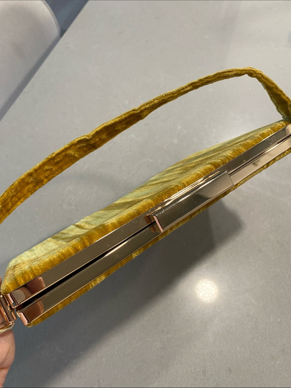 Zara Mustard Yellow Velvet Top-Handle Clutch Evening Bag Vintage Vibes Fall - Picture 5 of 16
